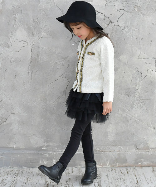Bee des Bee（ビーデスビー）の「ツイードジャケット風　 ジャケット（ノーカラージャケット・キッズ・ブラック/アイボリー/ライトピンク・100cm/110cm/120cm/130cm/140cm/150cm）」の11枚目の写真