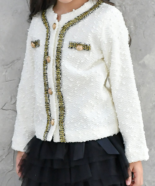 Bee des Bee（ビーデスビー）の「ツイードジャケット風　 ジャケット（ノーカラージャケット・キッズ・ブラック/アイボリー/ライトピンク・100cm/110cm/120cm/130cm/140cm/150cm）」の16枚目の写真