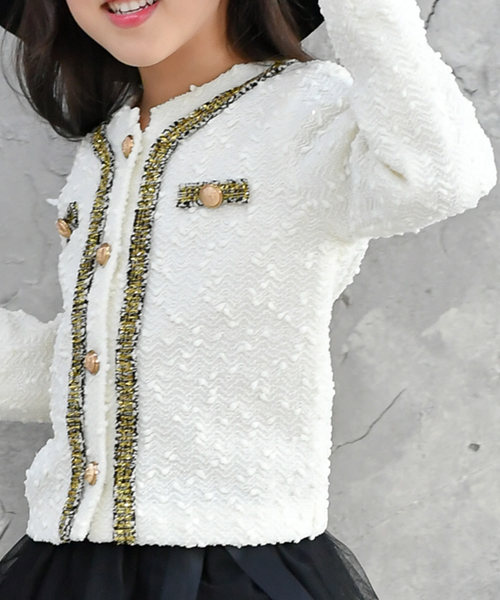 Bee des Bee（ビーデスビー）の「ツイードジャケット風　 ジャケット（ノーカラージャケット・キッズ・ブラック/アイボリー/ライトピンク・100cm/110cm/120cm/130cm/140cm/150cm）」の18枚目の写真