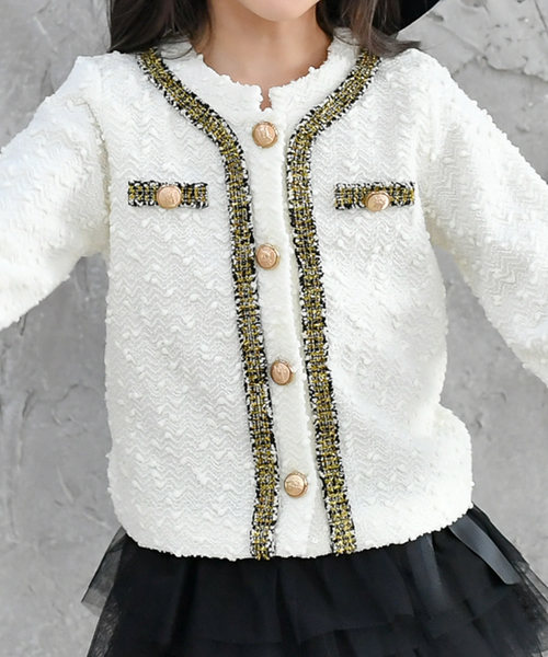 Bee des Bee（ビーデスビー）の「ツイードジャケット風　 ジャケット（ノーカラージャケット・キッズ・ブラック/アイボリー/ライトピンク・100cm/110cm/120cm/130cm/140cm/150cm）」の19枚目の写真