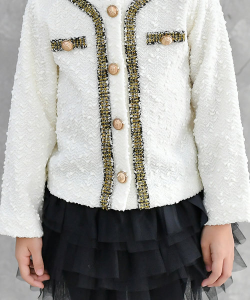 Bee des Bee（ビーデスビー）の「ツイードジャケット風　 ジャケット（ノーカラージャケット・キッズ・ブラック/アイボリー/ライトピンク・100cm/110cm/120cm/130cm/140cm/150cm）」の20枚目の写真