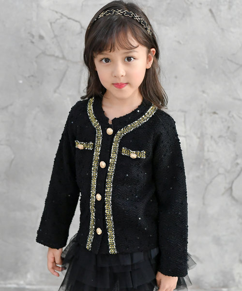 Bee des Bee（ビーデスビー）の「ツイードジャケット風　 ジャケット（ノーカラージャケット・キッズ・ブラック/アイボリー/ライトピンク・100cm/110cm/120cm/130cm/140cm/150cm）」の21枚目の写真