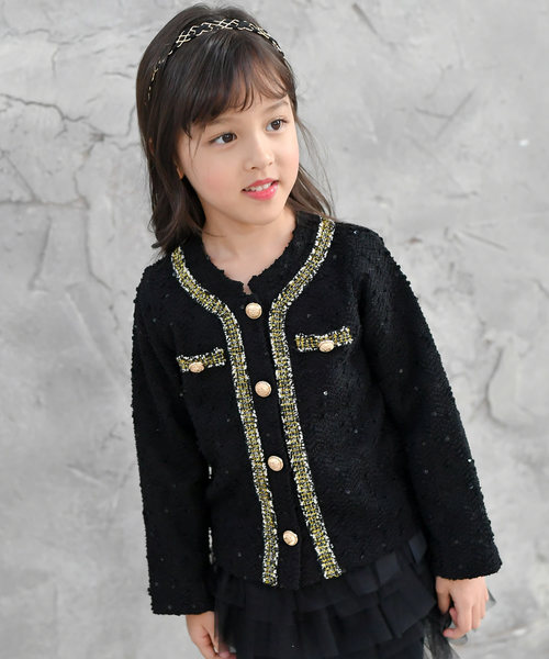Bee des Bee（ビーデスビー）の「ツイードジャケット風　 ジャケット（ノーカラージャケット・キッズ・ブラック/アイボリー/ライトピンク・100cm/110cm/120cm/130cm/140cm/150cm）」の22枚目の写真