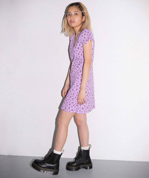 X-girl（エックスガール）の「FLORAL DRESS（ワンピース・レディース・ブラック/ライトパープル/オリーブ・1/2）」の11枚目の写真