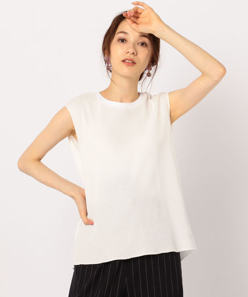 NOLLEY’S(ノーリーズ)の「ワッフルバックスリットノースリーブカットソー(Tシャツ/カットソー・レディース・ホワイト/ブラック/グレイッシュベージュ・38)」の2枚目の写真