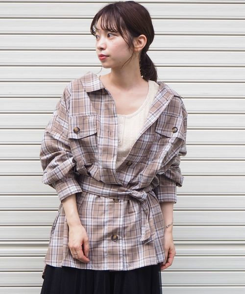 tiptop(ティップトップ)の「ベルト付きCPOシャツ(シャツ/ブラウス)」|ブラウン