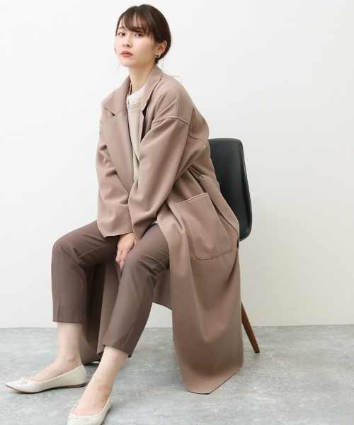 Social GIRL(ソーシャルガール)の「ニットオーバーサイズロングガウンコート(チェスターコート・レディース・ブラック/サックスブルー/アイボリー/モカ/ピンクベージュ/グレイッシュベージュ/スモークピンク/ミント/ブルーパープル/ライトグレー/チャコールグレー・M/S/L)」の19枚目の写真