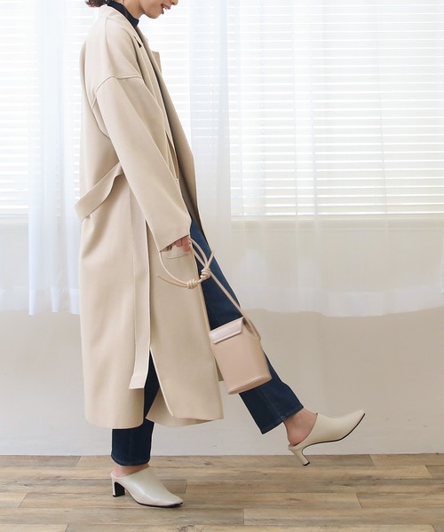 Social GIRL(ソーシャルガール)の「ニットオーバーサイズロングガウンコート(チェスターコート・レディース・ブラック/サックスブルー/アイボリー/モカ/ピンクベージュ/グレイッシュベージュ/スモークピンク/ミント/ブルーパープル/ライトグレー/チャコールグレー・M/S/L)」の12枚目の写真