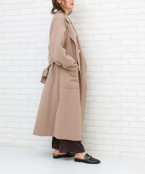 Social GIRL(ソーシャルガール)の「ニットオーバーサイズロングガウンコート(チェスターコート・レディース・ブラック/サックスブルー/アイボリー/モカ/ピンクベージュ/グレイッシュベージュ/スモークピンク/ミント/ブルーパープル/ライトグレー/チャコールグレー・M/S/L)」の17枚目の写真