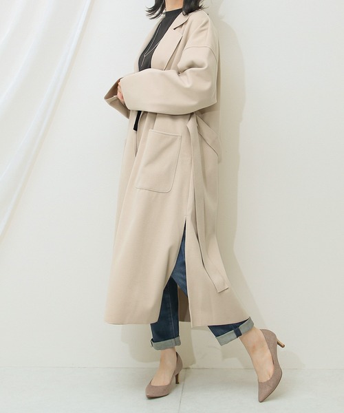 Social GIRL(ソーシャルガール)の「ニットオーバーサイズロングガウンコート(チェスターコート・レディース・ブラック/サックスブルー/アイボリー/モカ/ピンクベージュ/グレイッシュベージュ/スモークピンク/ミント/ブルーパープル/ライトグレー/チャコールグレー・M/S/L)」の15枚目の写真