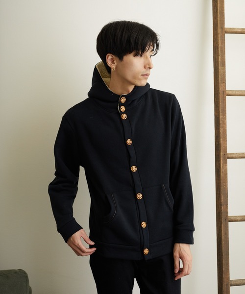 VIBGYOR(ヴィブジョー)の「VIBGYOR Select/パーカー釦カーディガンパイル裏起毛×ボア(BL)(パーカー・メンズ・チャコールグレー/ライトグレー/ブラック/ベージュ/ネイビー/その他1/その他2/杢グレー・MEDIUM/LARGE/X-LARGE)」の2枚目の写真