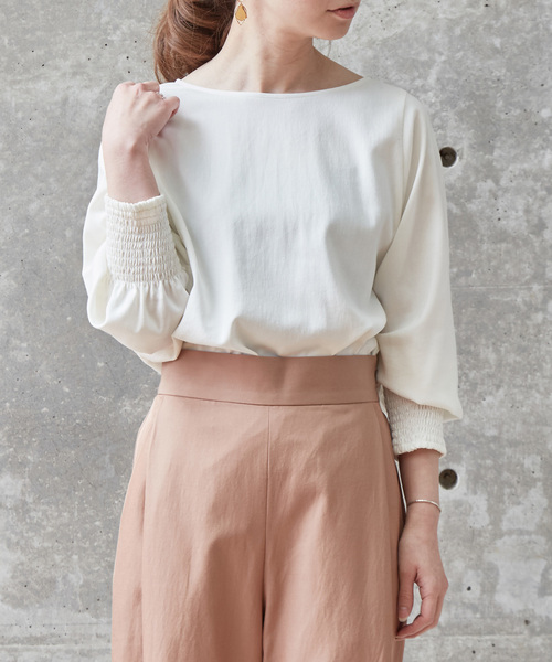 Liesse(リエス)の「袖シャーリングブラウス(シャツ/ブラウス・レディース・オフホワイト/チャコールグレー/パープル/キナリ・FREE)」の17枚目の写真