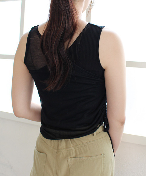 MODE ROBE（モードローブ）の「カットリブ×シアーニットワンショルセット（Tシャツ/カットソー・レディース・ブラック/ベージュ・FREE）」の10枚目の写真