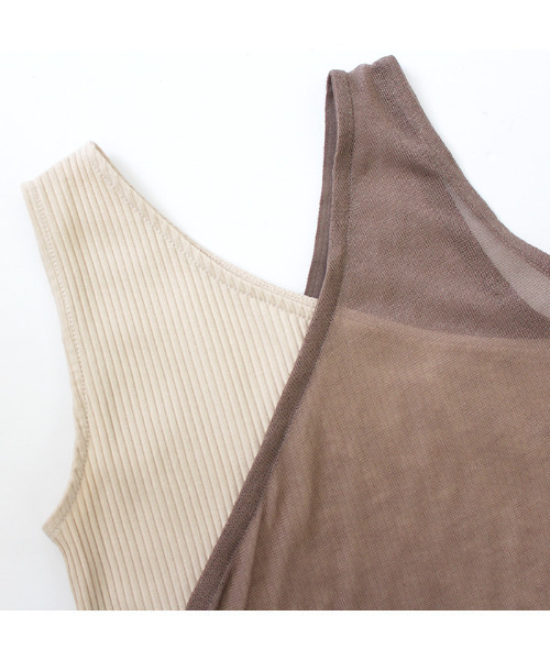 MODE ROBE（モードローブ）の「カットリブ×シアーニットワンショルセット（Tシャツ/カットソー・レディース・ブラック/ベージュ・FREE）」の13枚目の写真