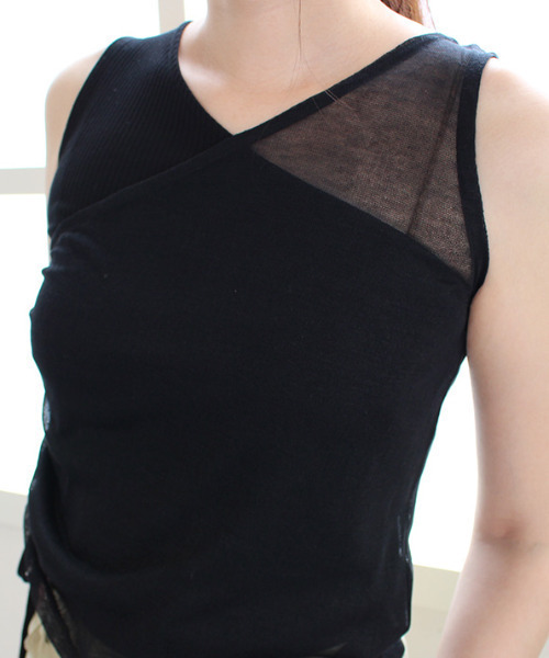 MODE ROBE（モードローブ）の「カットリブ×シアーニットワンショルセット（Tシャツ/カットソー・レディース・ブラック/ベージュ・FREE）」の16枚目の写真