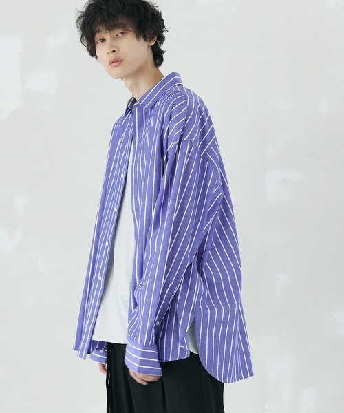 LILL（リル）の「2WAYスリーブビッグシルエットドレスシャツ（シャツ/ブラウス・メンズ・ホワイト/チェック/ストライプ/ベージュ系その他・L/M）」の3枚目の写真