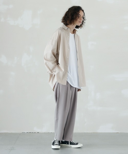 LILL（リル）の「2WAYスリーブビッグシルエットドレスシャツ（シャツ/ブラウス・メンズ・ホワイト/チェック/ストライプ/ベージュ系その他・L/M）」の6枚目の写真