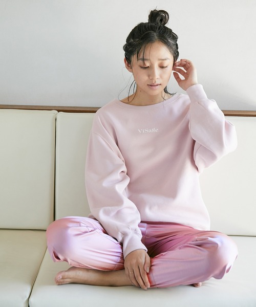 VIS(ビス)の「【ViSage】グロッシーサテンジョグパンツ(ルームウェア/パジャマ・レディース・ベージュ/ブルー系その他4/ピンク系その他2・FREE)」の21枚目の写真