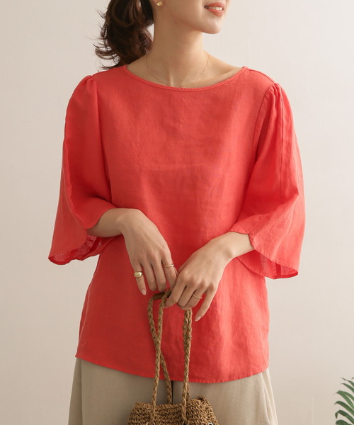 URBAN RESEARCH DOORS（アーバンリサーチドアーズ）の「リネンチューリップスリーブブラウス（Tシャツ/カットソー・レディース・ブラック/キャメル/ピンク系その他/オフホワイト・ONE）」の16枚目の写真