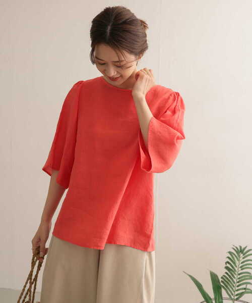 URBAN RESEARCH DOORS（アーバンリサーチドアーズ）の「リネンチューリップスリーブブラウス（Tシャツ/カットソー・レディース・ブラック/キャメル/ピンク系その他/オフホワイト・ONE）」の21枚目の写真