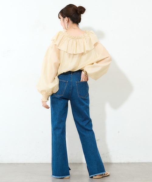 DISCOAT（ディスコート）の「デニムスリットパンツ（デニムパンツ・レディース・ブルー/サックスブルー・SMALL/MEDIUM/LARGE）」の5枚目の写真