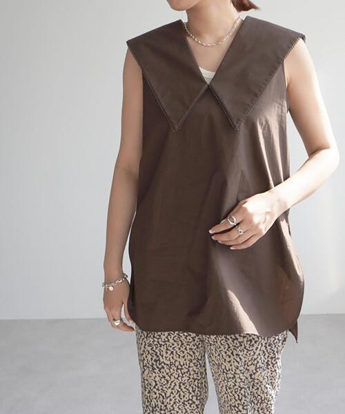 EMMEL REFINES(エメルリファインズ)の「< EMMEL REFINES(エメル リファインズ) >EM エリ付き ノースリーブ ブラウス -手洗い可能-(シャツ/ブラウス・レディース・パープル/ブラック/ホワイト/ダークブラウン・FREE)」の4枚目の写真