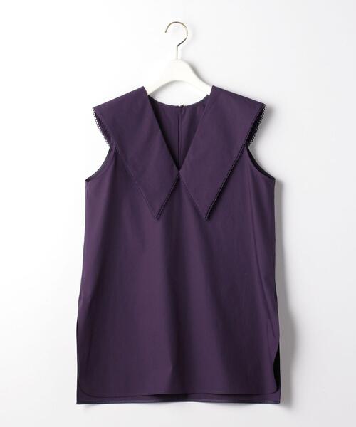 EMMEL REFINES(エメルリファインズ)の「< EMMEL REFINES(エメル リファインズ) >EM エリ付き ノースリーブ ブラウス -手洗い可能-(シャツ/ブラウス・レディース・パープル/ブラック/ホワイト/ダークブラウン・FREE)」の1枚目の写真