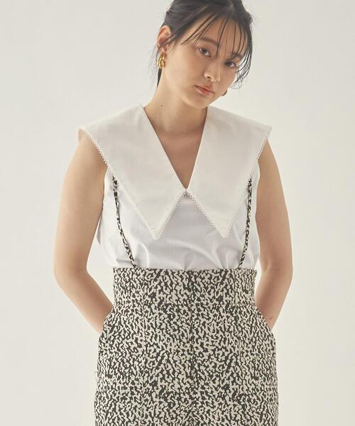 EMMEL REFINES(エメルリファインズ)の「< EMMEL REFINES(エメル リファインズ) >EM エリ付き ノースリーブ ブラウス -手洗い可能-(シャツ/ブラウス・レディース・パープル/ブラック/ホワイト/ダークブラウン・FREE)」の2枚目の写真