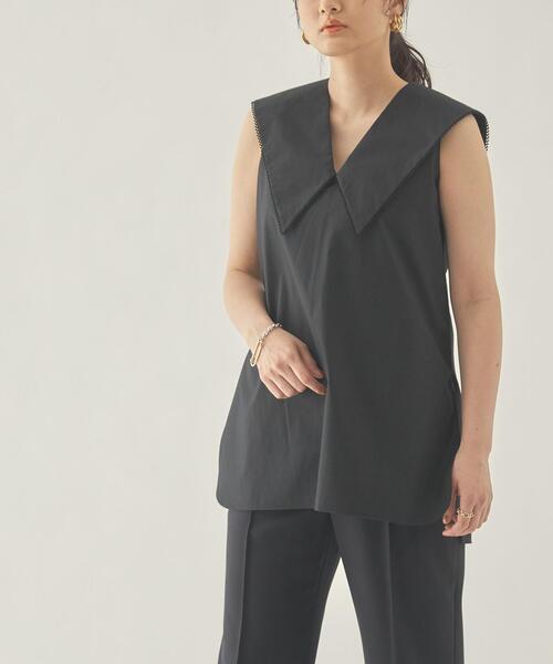 EMMEL REFINES(エメルリファインズ)の「< EMMEL REFINES(エメル リファインズ) >EM エリ付き ノースリーブ ブラウス -手洗い可能-(シャツ/ブラウス・レディース・パープル/ブラック/ホワイト/ダークブラウン・FREE)」の3枚目の写真