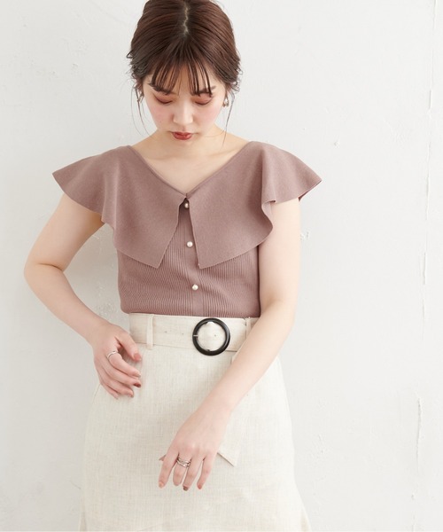 natural couture(ナチュラルクチュール)の「パール釦デザインひらっと衿ニット(ニット/セーター・レディース・アイボリー/ブラック/モカ/サックスブルー・FREE)」の17枚目の写真