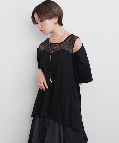 LA BELLE ETUDE（ラベルエチュード）の「レース切替リラックスデザインカットソー（Tシャツ/カットソー・レディース・ブラック/カーキ/ベージュ系その他・FREE）」の2枚目の写真