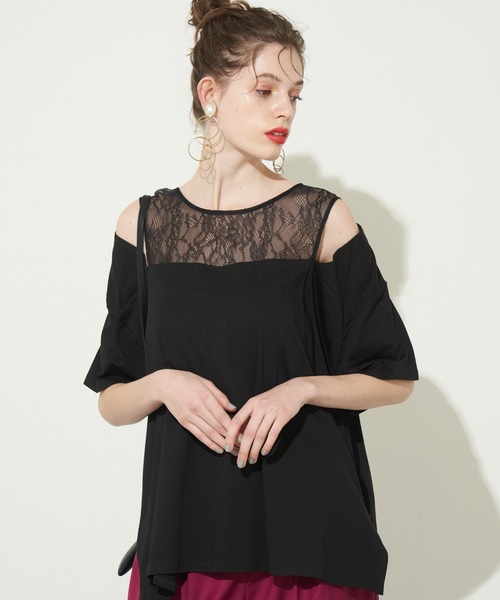 LA BELLE ETUDE（ラベルエチュード）の「レース切替リラックスデザインカットソー（Tシャツ/カットソー・レディース・ブラック/カーキ/ベージュ系その他・FREE）」の4枚目の写真