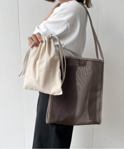 flaner（フラネ）の「シアートートバッグ【オリジナルロゴ巾着バッグ付き】（トートバッグ・レディース・ホワイト/ブラウン・FREE）」の9枚目の写真