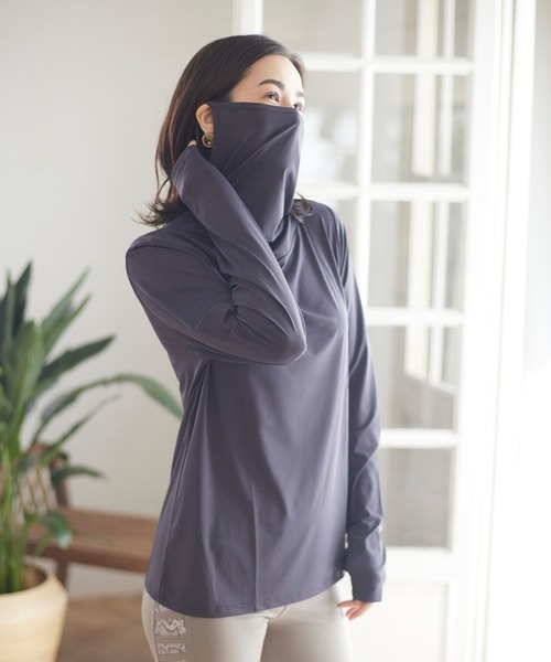 日焼け防止 フェイスカバー付き 長袖Tシャツ 接触冷感