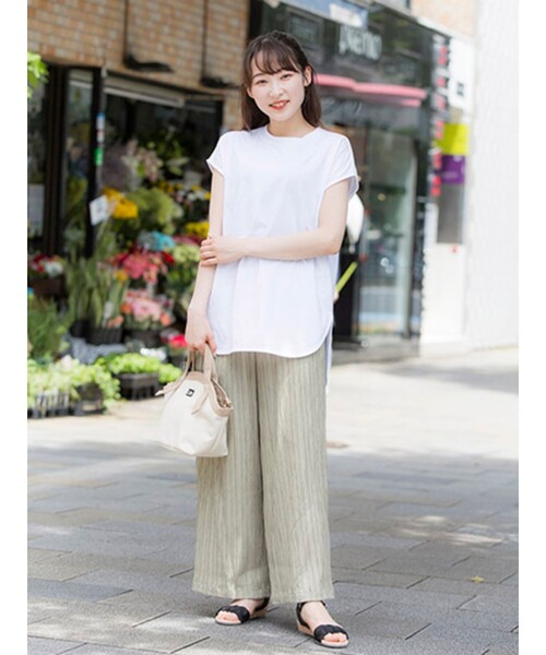 DRESKIP（ドレスキップ）の「◆ストライプ織イージーパンツ（その他パンツ・レディース・カーキ/グレー系その他/キャメル・02/03）」の6枚目の写真