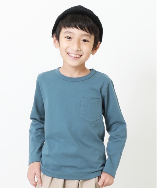 devirock（デビロック）の「クルーネック無地長袖Tシャツ（Tシャツ/カットソー・キッズ・ホワイト/モカ/パープル系その他/サックスブルー/ネイビー/ブルーグレー/杢グレー/ベージュ/ブラック/グリーン系その他2/ブルー系その他/カーキ/パープル系その他2/グリーン系その他・110cm/130cm/100cm/150cm/80ｃｍ/90cm/120cm/140cm/160cm）」の4枚目の写真