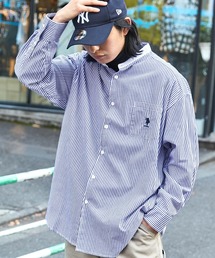 U.S. POLO ASSN. /ユーエスポロアッスン 別注 ワンポイント刺繍ロゴ オーバーサイズ L/S バンドカラーブロード/デニム シャツ