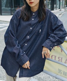 U.S. POLO ASSN. /ユーエスポロアッスン 別注 ワンポイント刺繍ロゴ オーバーサイズ L/S バンドカラーブロード/デニム シャツ