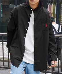 U.S. POLO ASSN. /ユーエスポロアッスン 別注 ワンポイント刺繍ロゴ オーバーサイズ L/S バンドカラーブロード/デニム シャツ