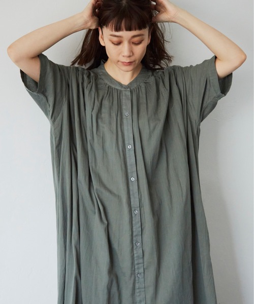 Libra Cue（リブラ キュー）の「コットンボイルエアリーワンピース（ワンピース・レディース・チャコールグレー/ベージュ/ミント/マスタード・FREE）」の9枚目の写真