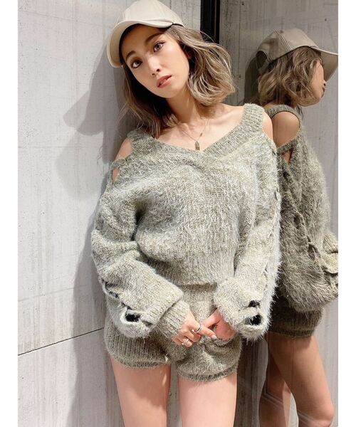 GYDA(ジェイダ)の「【セットアップ着用可】レースアップシャギーニット トップス(ニット/セーター・レディース・チャコールグレー/ベージュ/オリーブ・FREE)」の18枚目の写真