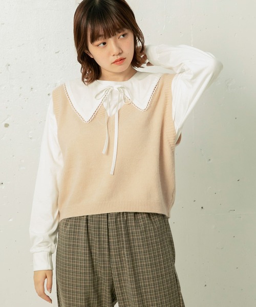 mikke（ミッケ）の「Vネックニットベスト（ベスト・レディース・ベージュ/グリーン・FREE）」の19枚目の写真