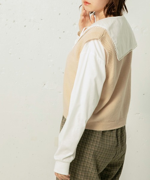 mikke（ミッケ）の「Vネックニットベスト（ベスト・レディース・ベージュ/グリーン・FREE）」の18枚目の写真