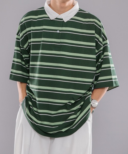 kutir（クティール）の「ボーダーラガーシャツ（ポロシャツ・メンズ・オフホワイト/ボルドー/グリーン・MEDIUM/LARGE）」の21枚目の写真