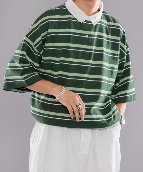 kutir（クティール）の「ボーダーラガーシャツ（ポロシャツ・メンズ・オフホワイト/ボルドー/グリーン・MEDIUM/LARGE）」の22枚目の写真