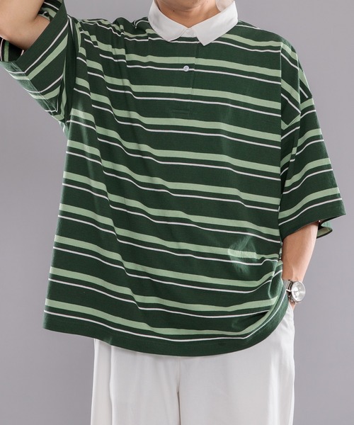 kutir（クティール）の「ボーダーラガーシャツ（ポロシャツ・メンズ・オフホワイト/ボルドー/グリーン・MEDIUM/LARGE）」の20枚目の写真