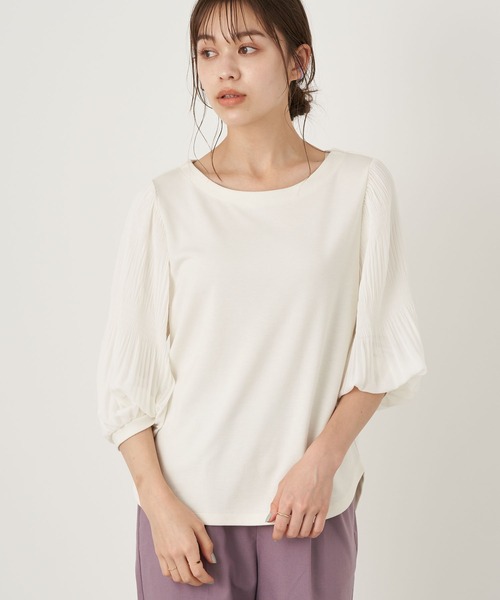 earth music&ecology(アースミュージックアンドエコロジー)の「マジョリカスリーブプルオーバー *(Tシャツ/カットソー・レディース・ブラック/ブラウン/オフホワイト/ミント/ラベンダー/ライトベージュ・FREE)」の1枚目の写真