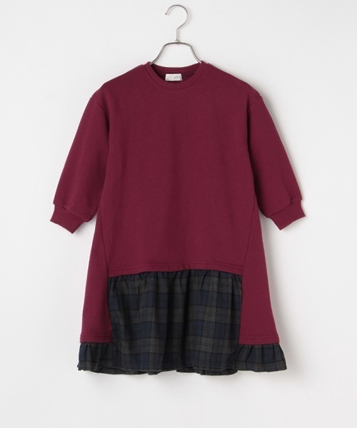 b・ROOM(ビールーム)の「裾チェック使いスウェットワンピース(ワンピース・キッズ・エンジ/ブラウン/グリーン/ブラック・90cm/100cm/120cm/110cm/130cm)」の4枚目の写真
