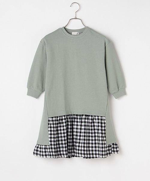 b・ROOM(ビールーム)の「裾チェック使いスウェットワンピース(ワンピース・キッズ・エンジ/ブラウン/グリーン/ブラック・90cm/100cm/120cm/110cm/130cm)」の3枚目の写真