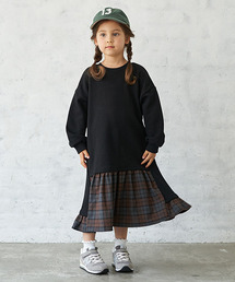 b・ROOM | 裾チェック使いスウェットワンピース(ワンピース)